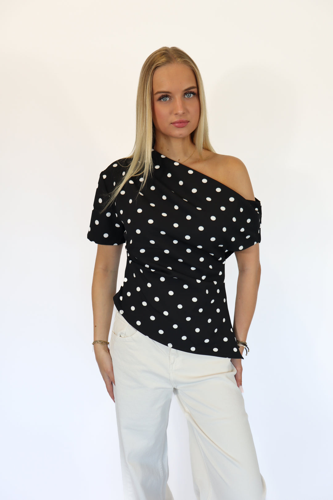 Draped Polka Dot Top