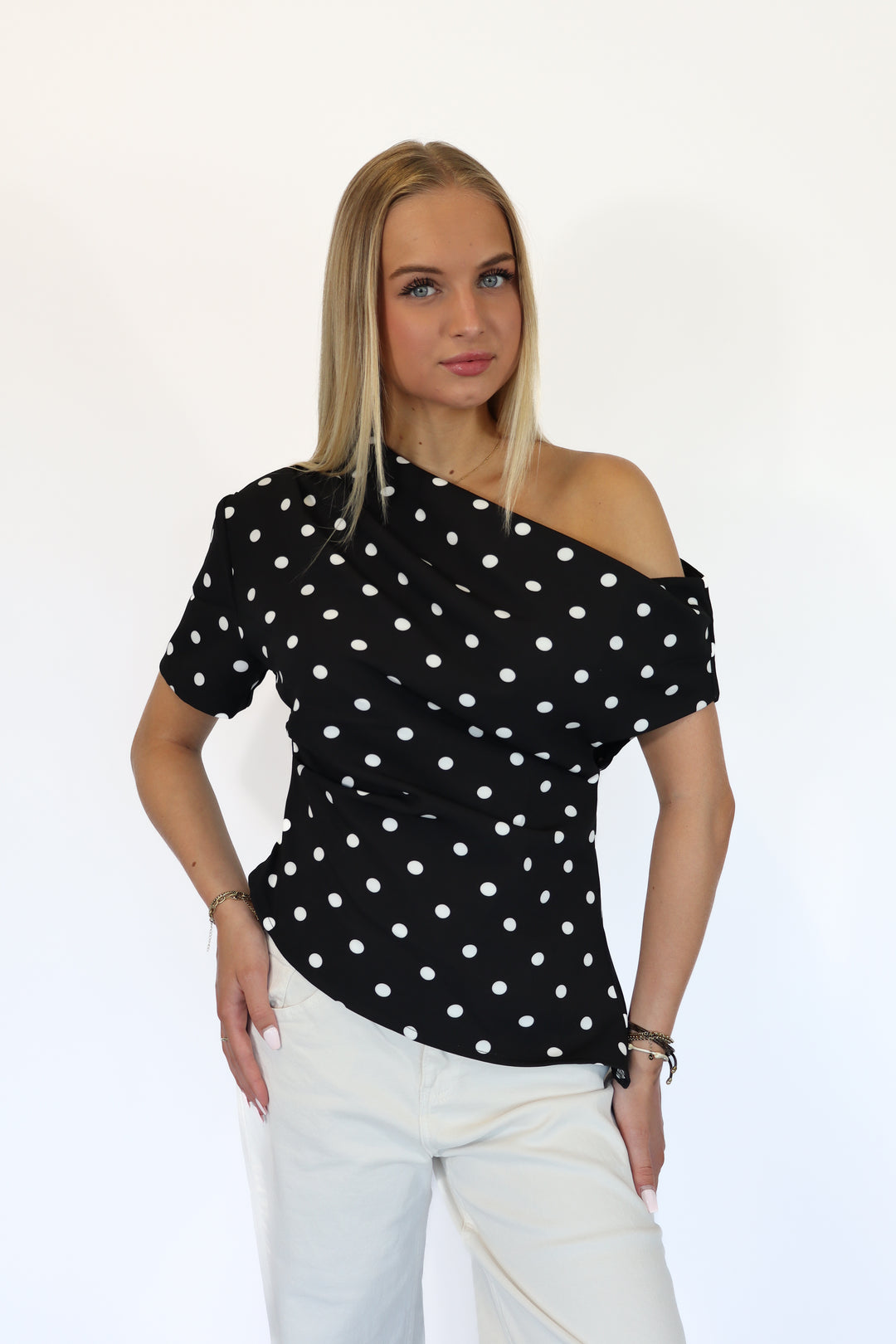 Draped Polka Dot Top