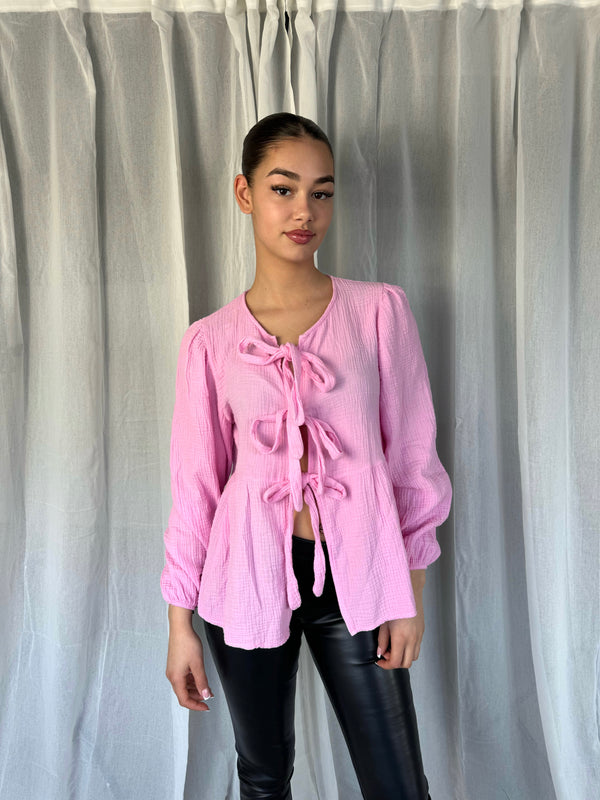 Tie Front Blouse - Pink