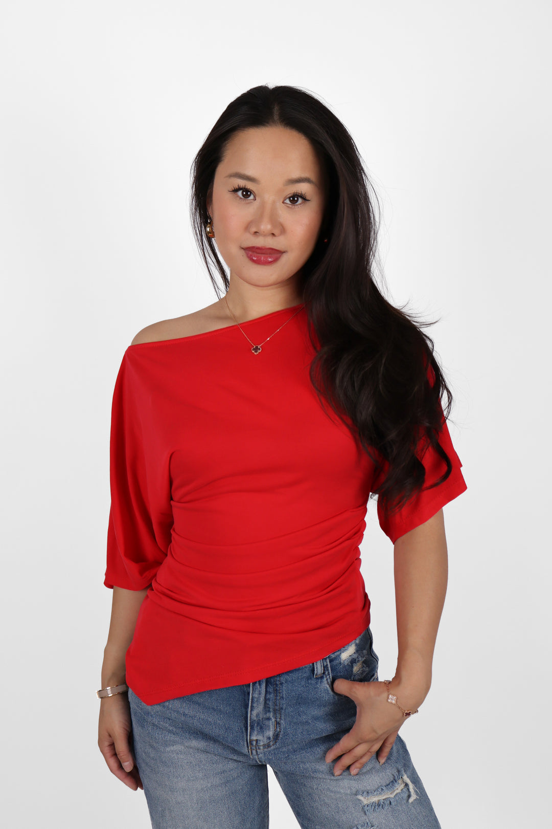 Ivory Draped Top - Stretch