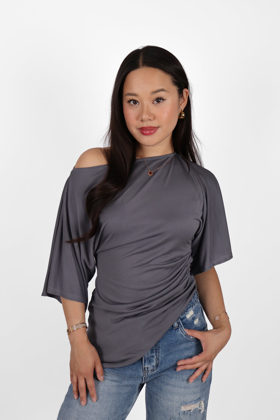 Ivory Draped Top - Stretch