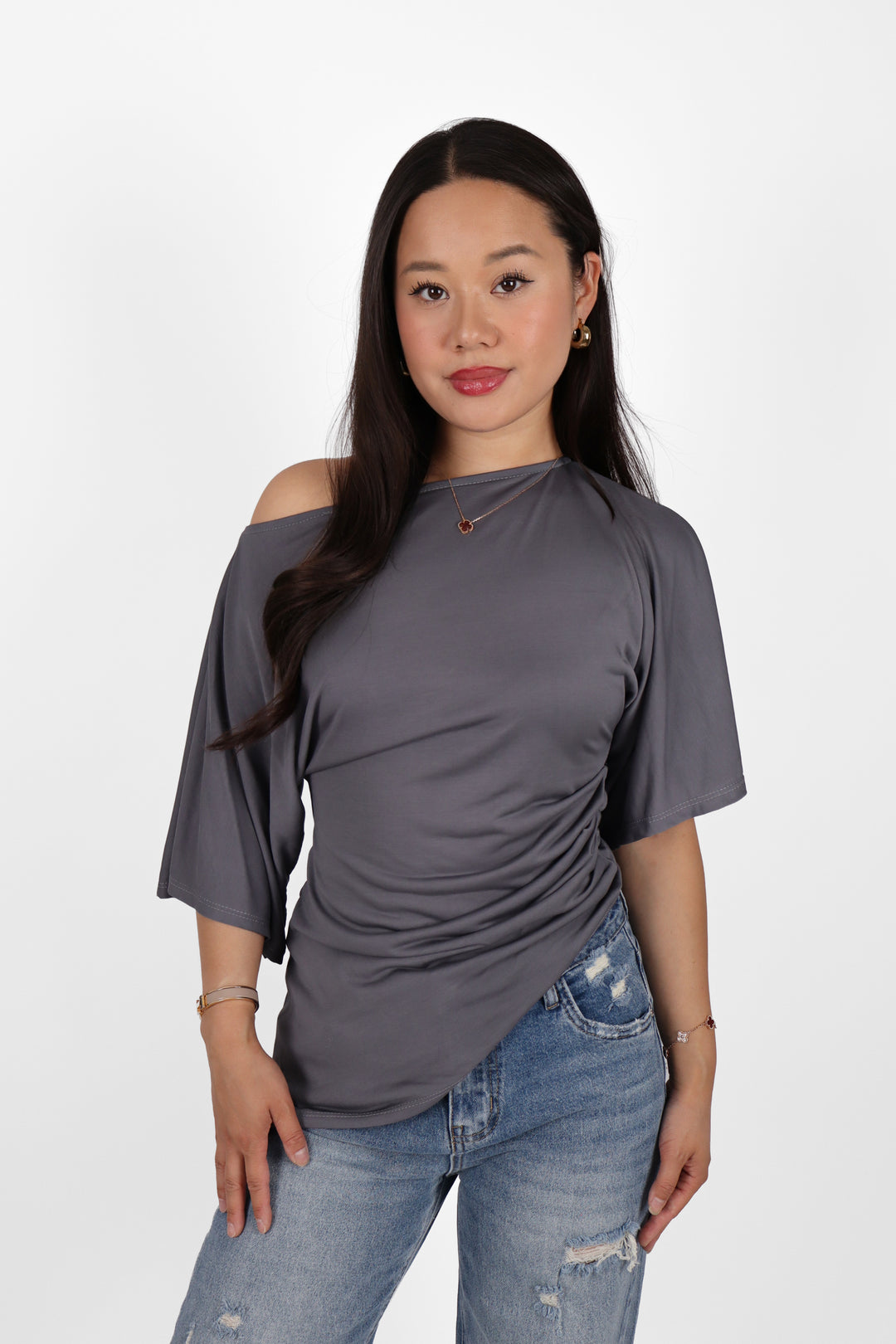 Ivory Draped Top - Stretch