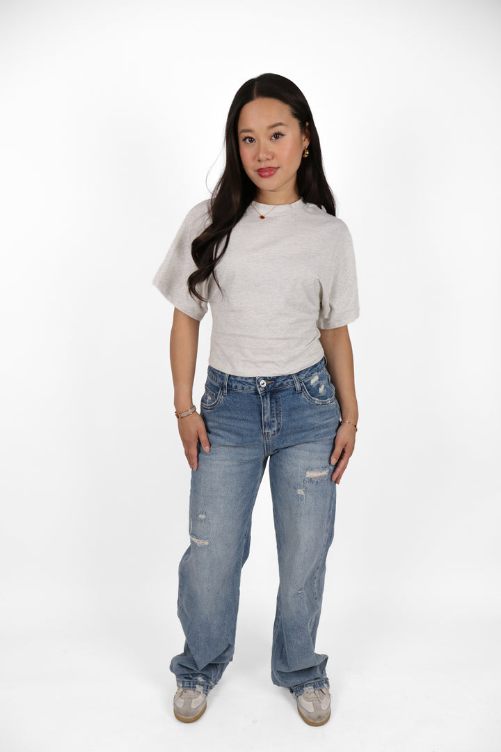 Distressed Wide Leg Jeans - Stretch