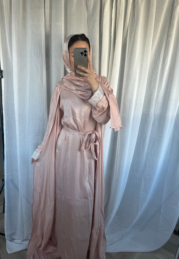 Abaya With Head Scarf - Pink
