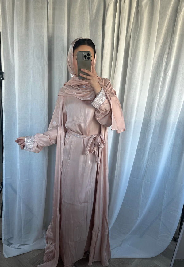 Abaya With Head Scarf - Pink