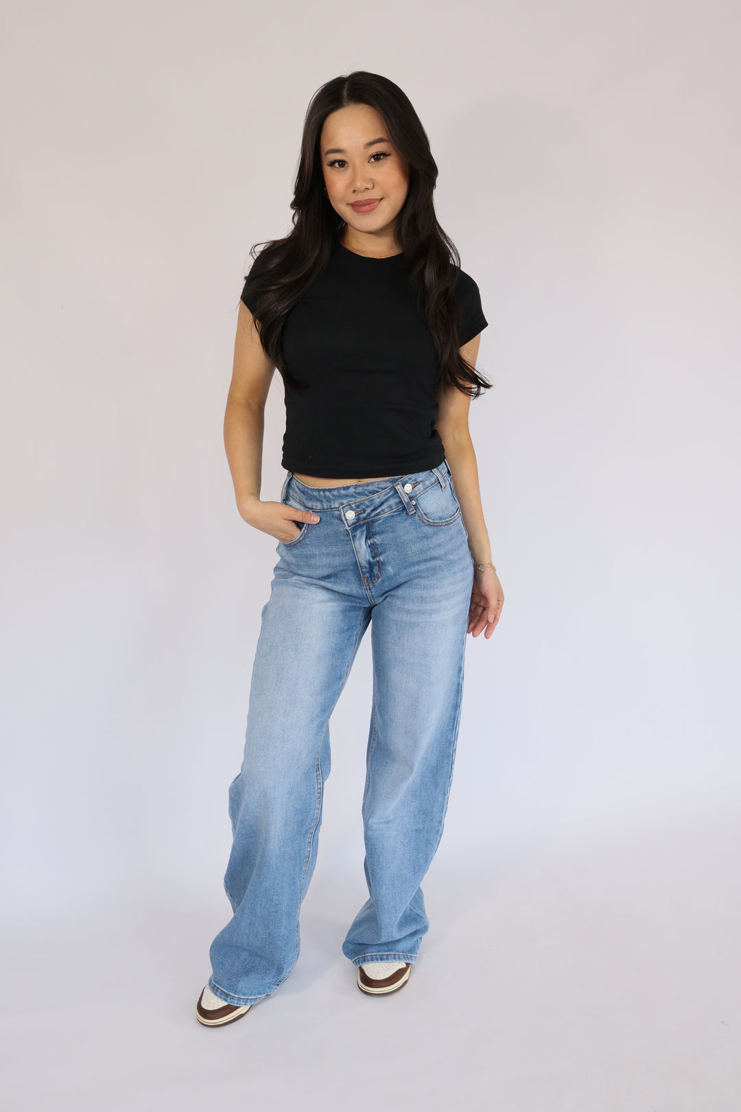 Twisted Doubled Wide Leg Jeans - Stretch