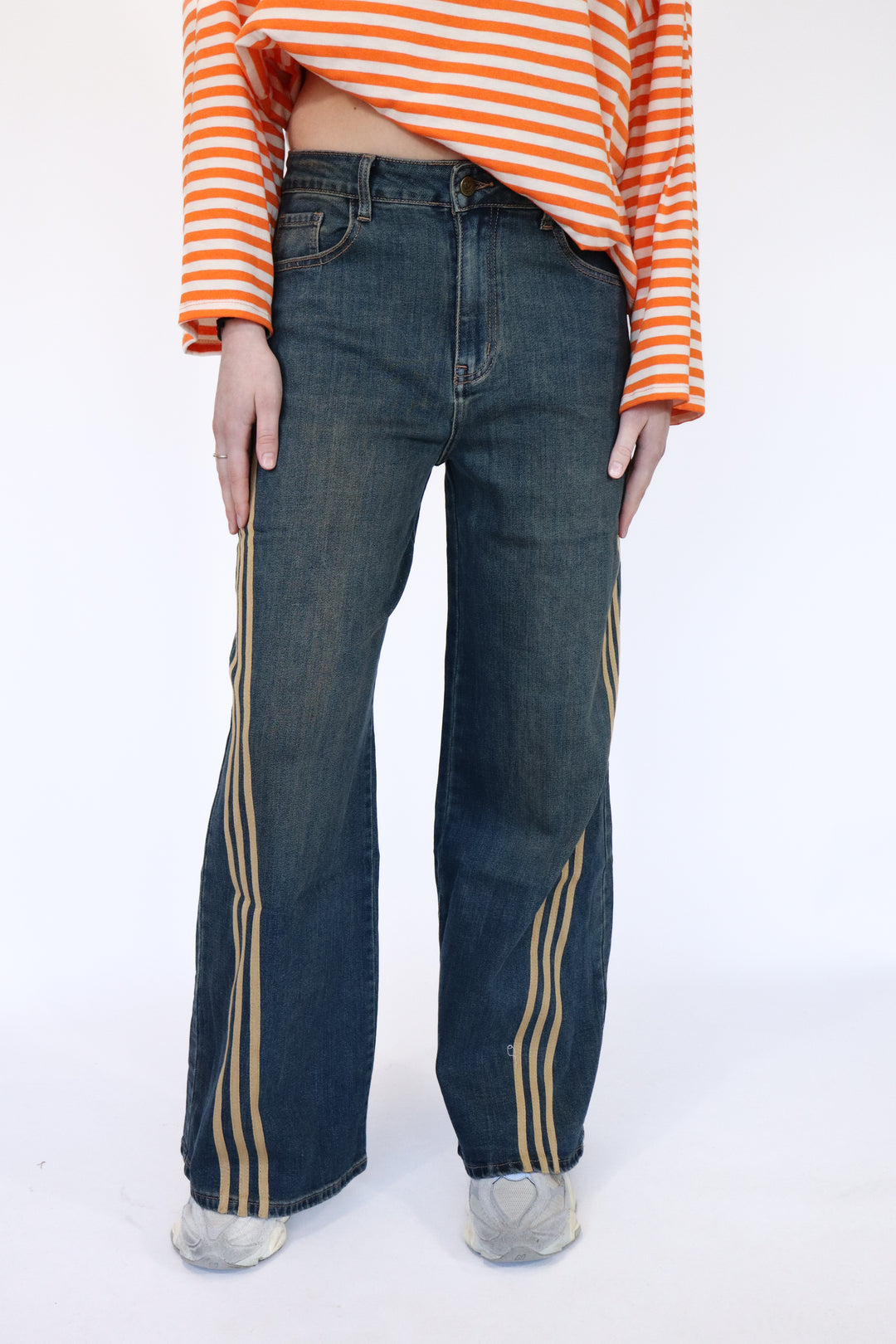 Ayla Striped Denim Wide Leg Jeans - Stretch