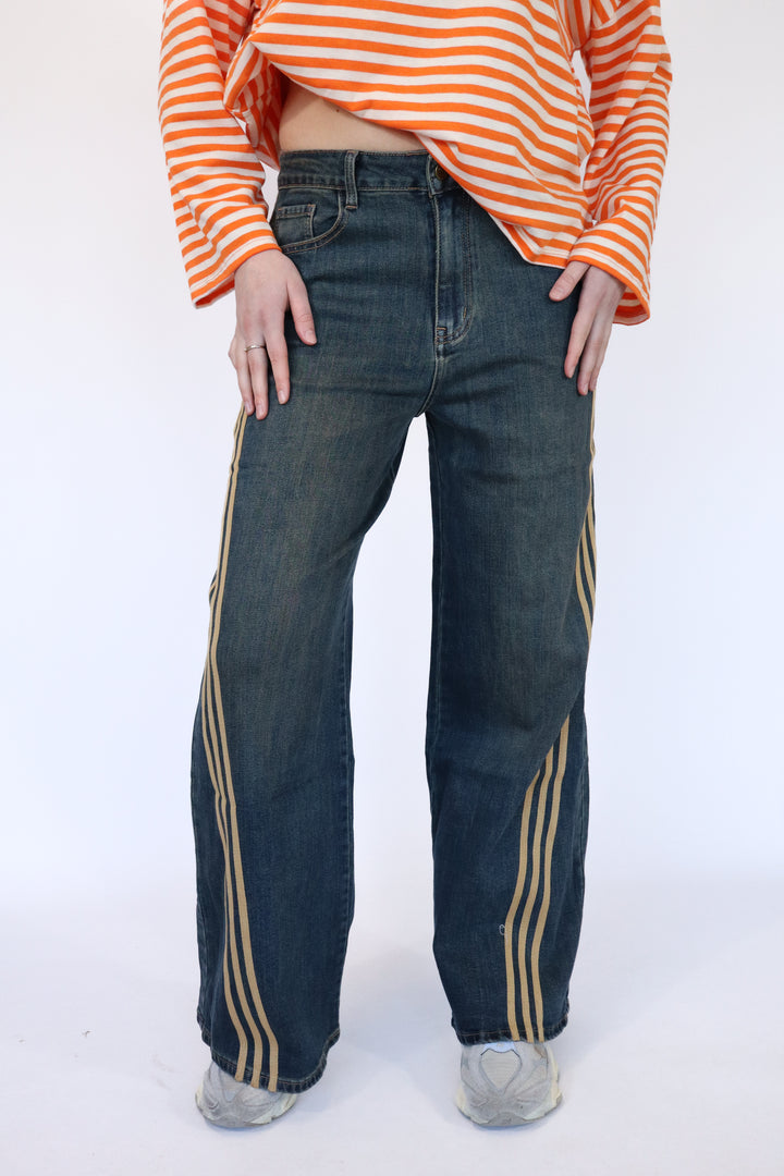 Ayla Striped Denim Wide Leg Jeans - Stretch