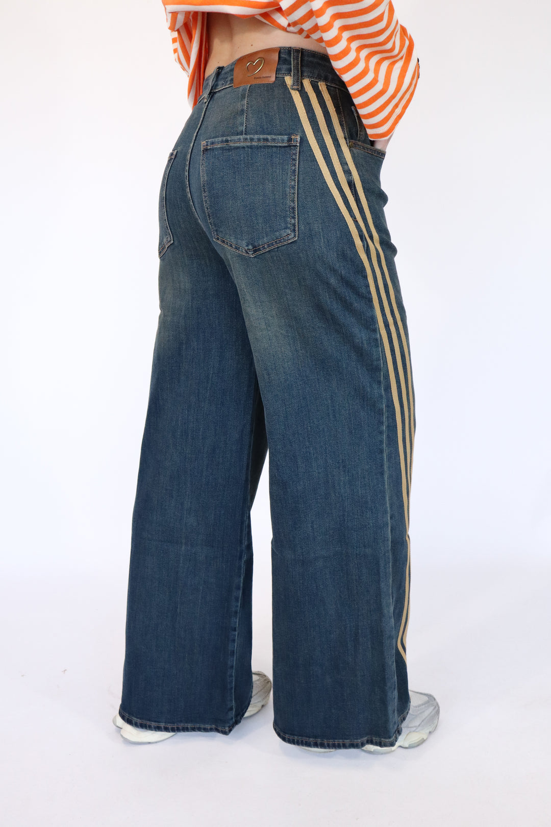 Ayla Striped Denim Wide Leg Jeans - Stretch