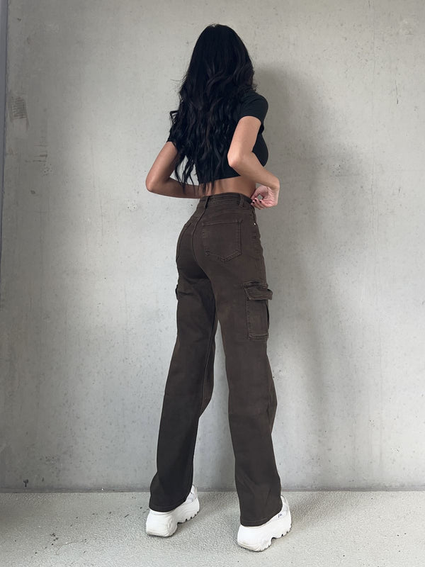 Cargo Stretch Jeans - Dark Brown