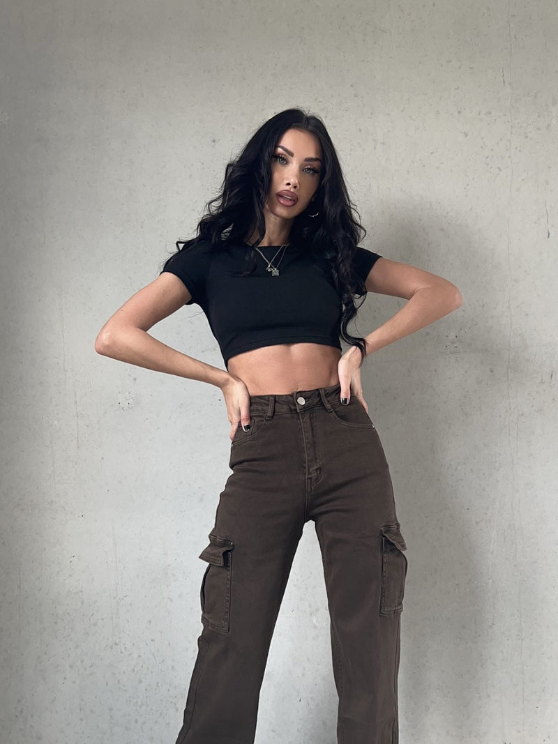 Cargo Stretch Jeans - Dark Brown