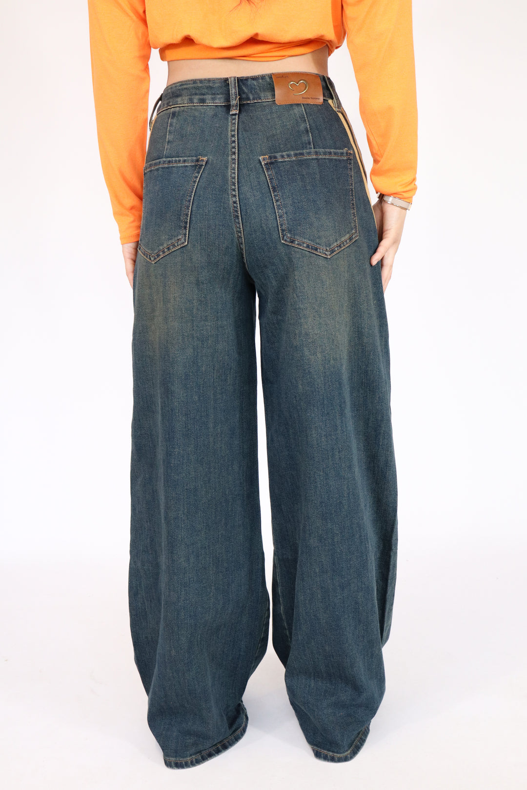 Ayla Striped Denim Wide Leg Jeans - Stretch