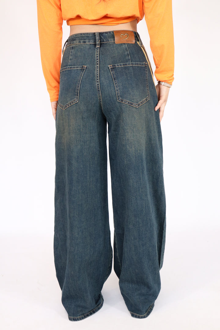 Ayla Striped Denim Wide Leg Jeans - Stretch