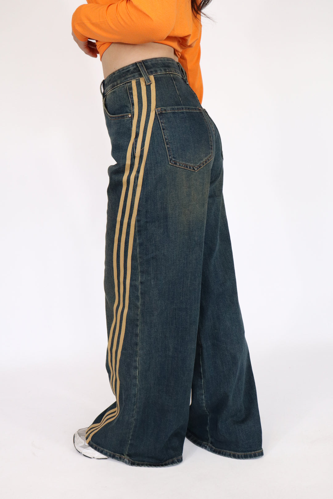 Ayla Striped Denim Wide Leg Jeans - Stretch