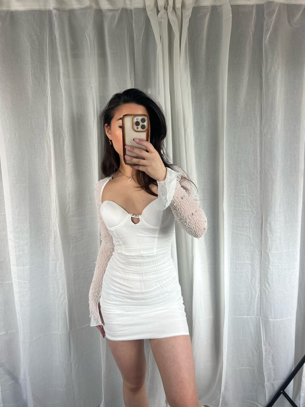 Pearl Mesh Dress - White