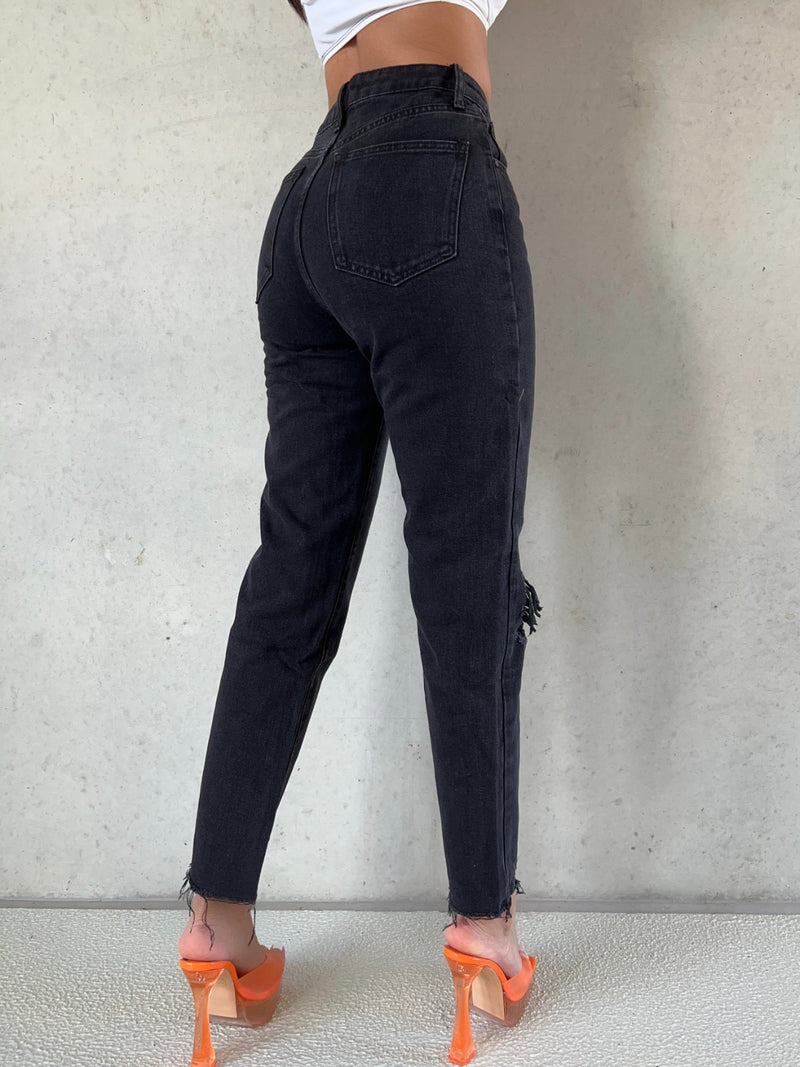 Ripped Mom Jeans - Black