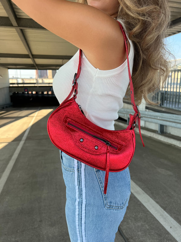 Stacy Leather Metallic Bag - Red