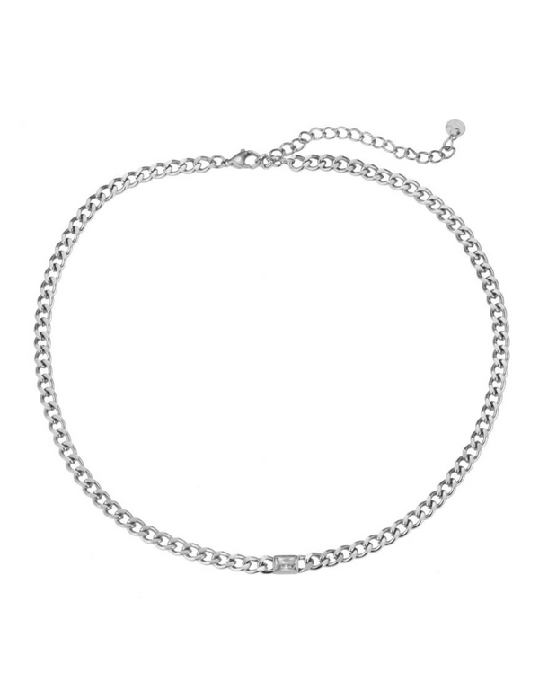 Sparkling Long Square Cube Stone Necklace - Silver